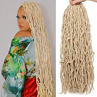 24 Inch Blonde New Faux Locs Hair 2Packs Synthetic Natural Wavy Curly Crochet Hair Prelooped Goddess Soft Locs Hair Extensions