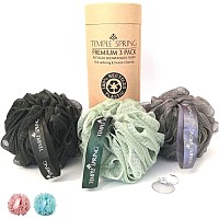 Temple Spring Shower Loofahs 3 Pack - Natural Recycled Shower Puffs for Body Set for Men and Women - Loofah Exfoliating Body Scrubber, Bath Poufs or Shower Scrunchie - Sea green