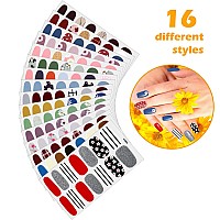 224 Pieces 16 Sheets Full Nail Wraps Nail Polish Stripes Nail Art Polish Stickers Selfadhesive Nail Art Decals With Nail File M