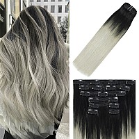 Windtouch Clip In Hair Extensions Human Hair 120G Balayage Natural Black Fading To Silver Gray 1Btgray Stainless Clips Thick Fu