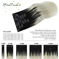 Windtouch Clip In Hair Extensions Human Hair 120G Balayage Natural Black Fading To Silver Gray 1Btgray Stainless Clips Thick Fu