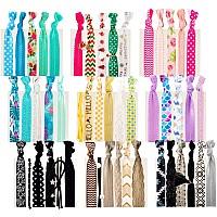 79STYLE 50pcs Elastic Hair Ties No Crease Ouchless Cute Print Ribbon Ponytail Holders Braid Soft Fabric Yoga Twist Cute Hair Ties Hair Accessories Hand Knotted Fold Over Solid Colors (50