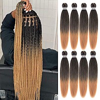 Pre Stretched Braiding Hair ombre Natural Black Blonde 8 Packs 22 Inch Synthetic Crochet Braids Hot Water Setting Professional Soft Yaki Texture Synthetic Hair Extensions(1B/27)