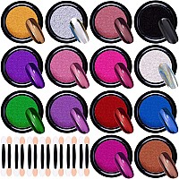 Duufin 28 Colors Chrome Nail Powder Metallic Chrome Powder For Mirror Effect Nails Art Decoration With 28 Pcs Eyeshadow Sticks