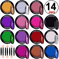 Duufin 28 Colors Chrome Nail Powder Metallic Chrome Powder For Mirror Effect Nails Art Decoration With 28 Pcs Eyeshadow Sticks