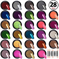 Duufin 28 Colors Chrome Nail Powder Metallic Chrome Powder For Mirror Effect Nails Art Decoration With 28 Pcs Eyeshadow Sticks