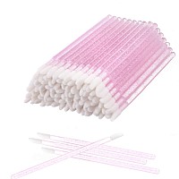 Elisel 100 Pcs Disposable Crystal Lip Brushes Make Up Lip Brushes Lipstick Lip Gloss Wands Eyeshadow Brushes Applicator Tool Makeup Beauty Tool Kits (Pink)