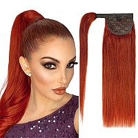 18 Ponytail Extension Human Hair 350 Copper Red Clip In Ponytail Hair Extension 85G Straight Remy Human Hair Wrap Around Pony