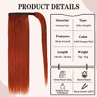 18 Ponytail Extension Human Hair 350 Copper Red Clip In Ponytail Hair Extension 85G Straight Remy Human Hair Wrap Around Pony