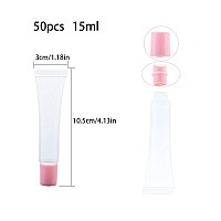 AJLTPA 50Pcs 15ml Lip Gloss Squeeze Tubes, Light Pink Lip Gloss Containers Empty, Refillable Soft Clear Tubes for DIY Lipgloss Balm Cosmetic (Light Pink)