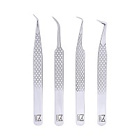 M Lash Tweezers For Eyelash Extensions Set Of 4 Professional Lash Extension Tweezers Fiber Tip Japanese Steel Diamond Gr