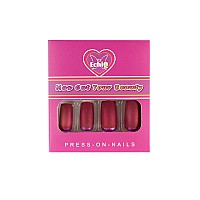 Slim Gorgeous Fake Nails Matte Rose Red With Metallic Moo Medium Size Frosted Artificial Acrylic Nail Art Tips