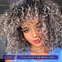 Yeame Curly Wigs For White Women Kinky Curly Afro Wig With Bangs Ombre Gray Color Synthetic Mixed Wigs With 1 Wig Comb And 4Pc