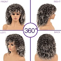 Yeame Curly Wigs For White Women Kinky Curly Afro Wig With Bangs Ombre Gray Color Synthetic Mixed Wigs With 1 Wig Comb And 4Pc