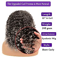 Yeame Curly Wigs For White Women Kinky Curly Afro Wig With Bangs Ombre Gray Color Synthetic Mixed Wigs With 1 Wig Comb And 4Pc