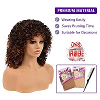 Yeame Curly Wigs For Black Women Kinky Curly Afro Wig With Bangs 2 Tone Brown Mixed Blonde Color Synthetic Hair African Wigs W