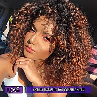 Yeame Curly Wigs For Black Women Kinky Curly Afro Wig With Bangs 2 Tone Brown Mixed Blonde Color Synthetic Hair African Wigs W