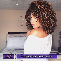 Yeame Curly Wigs For Black Women Kinky Curly Afro Wig With Bangs 2 Tone Brown Mixed Blonde Color Synthetic Hair African Wigs W