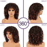 Yeame Curly Wigs For Black Women Kinky Curly Afro Wig With Bangs 2 Tone Brown Mixed Blonde Color Synthetic Hair African Wigs W