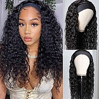 Beauty Forever Headband Human Hair Wigs Water Wave Glueless Human Hair Wigs With Preattached Scarf Non Lace Front Wigs For Wome