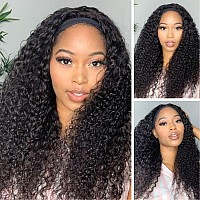 Beauty Forever Headband Human Hair Wigs Water Wave Glueless Human Hair Wigs With Preattached Scarf Non Lace Front Wigs For Wome