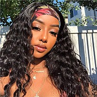 Beauty Forever Headband Human Hair Wigs Water Wave Glueless Human Hair Wigs With Preattached Scarf Non Lace Front Wigs For Wome