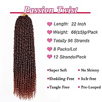 Leeven 22 Inch Pretwisted Passion Twist Crochet Hair 8 Packs Ombre Red Prelooped Crochet Braids Hair For Passion Twist Braidin