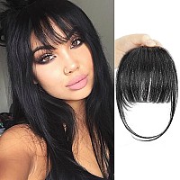 Bogsea Bangs Hair Clip In Bangs Real Human Hair Wispy Bangs Fringe With Temples Hairpieces For Women Clip On Air Bangs Flat Neat