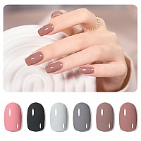 Gaoy Gel Nail Polish Set Of 6 Colors Including Pink Nude Gray Gel Polish Kit Uv Led Soak Off Nail Polish Home Diy Manicure Nail