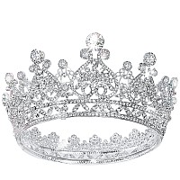 Cocide Silver Crown For Women Crystal Queen Crowns And Tiaras Girls Full Round Wedding Headband Hair Accessories For Birthday Pa