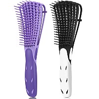 2 Pack Detangling Brush For Curly Afro Textured 3A To 4C Kinky Wavy Hair Exfoliating For Shiny Curls Black And White Purpl