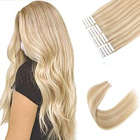 Sixstarhair Highlighted Tape In Human Hair Extensions Seamless Skin Weft Hair Extensions with Dirty Blonde and Platinum Blonde Hair Extensions Double Sided Tapes P18-613# 18inch