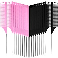 Patelai 30 Pieces Parting Comb For Braids Hair Rat Tail Comb Steel Pin Rat Tail Carbon Fiber Heat Resistant Teasing Combs With S