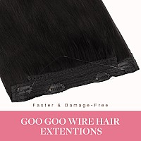 Goo Goo Wire Hair Extensions Human Hair 1B Natural Black Natural 14Inch 75G Invisible Wire Hair Extensions With Transparent S