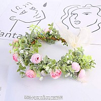 Ynimioaox Handmade Adjustable Flower Wreath Headband Halo Floral Crown Garland Headpiecei22Baby Pink