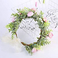 Ynimioaox Handmade Adjustable Flower Wreath Headband Halo Floral Crown Garland Headpiecei22Baby Pink