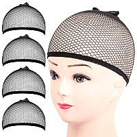 Wig Cap Fandamei 4Pcs Black Mesh Wig Cap Net Closed End Hair Mesh Net Wig Caps Liner Weaving Caps For Women Men Kids