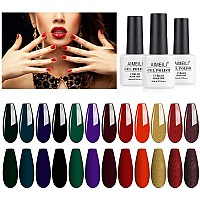 Aimeili Fall Gel Nail Polish Red Glitter Emerald Green Black Golden Nail Polish Gel Gifts For Women Set Of 12Pcs X 8Ml Kit Se