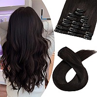 Benehair Clip In Hair Extensions Real Human Hair 8Pcs 18Inch Remy Human Hair Extensions Straight Natural Hair Extensions Off Bla