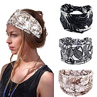 Bohend Boho Headbands Wide knotted Hair Bands Fashion Printing Bandeau Travel Stretchy Cotton Headband Sport Yoga Hair Accessories for Women and Girls (E)