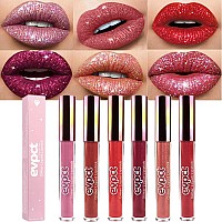 Evpct 6Pcs Matte To Glitter Liquid Lipstick Long Lasting Lip Set Kit6 Color Diamond Dark Red Pink Purple Mauve Glitter Sparkly