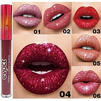 Evpct 6Pcs Matte To Glitter Liquid Lipstick Long Lasting Lip Set Kit6 Color Diamond Dark Red Pink Purple Mauve Glitter Sparkly