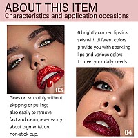 Evpct 6Pcs Matte To Glitter Liquid Lipstick Long Lasting Lip Set Kit6 Color Diamond Dark Red Pink Purple Mauve Glitter Sparkly