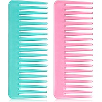 Large Wide Tooth Detangling Comb For Curly Wet Or Dry Hair No Handle Styling And Shampoo Detangler Cyan Pink