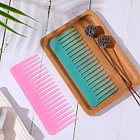 Large Wide Tooth Detangling Comb For Curly Wet Or Dry Hair No Handle Styling And Shampoo Detangler Cyan Pink