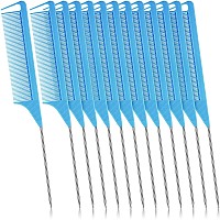 Patelai Comb 12 Pcs Parting Comb For Braids Rat Tail Comb For Hair Styling Heat Resistant Flexible Stainless Steel Pintail