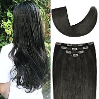 14 Clip In Hair Extensions Remy Human Hair For Women Silky Straight Human Hair Clip In Extensions 50Grams 4Pieces Natural Bla