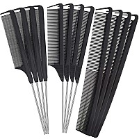 Patelai 12 Pieces Parting Comb For Braids Rat Tail Comb Steel Pintail Comb Fine Teeth Comb Heat Resistant Teasing Combs With Sta