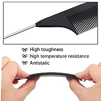 Patelai 12 Pieces Parting Comb For Braids Rat Tail Comb Steel Pintail Comb Fine Teeth Comb Heat Resistant Teasing Combs With Sta