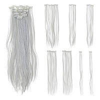 Swacc 7 Pcs Full Head Party Highlights Clip On In Hair Extensions Colored Hair Streak Synthetic Hairpieces 22Inch Straight Si